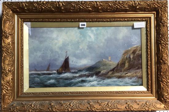 J. Ferguson - oil on board of ships on squally seas